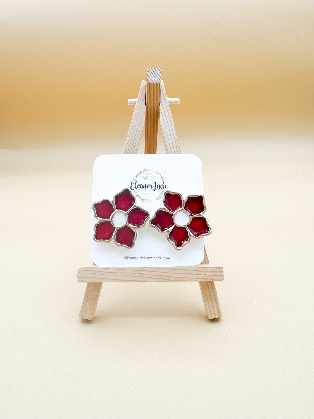 Ruby Flower Stained Glass Statement Stud
