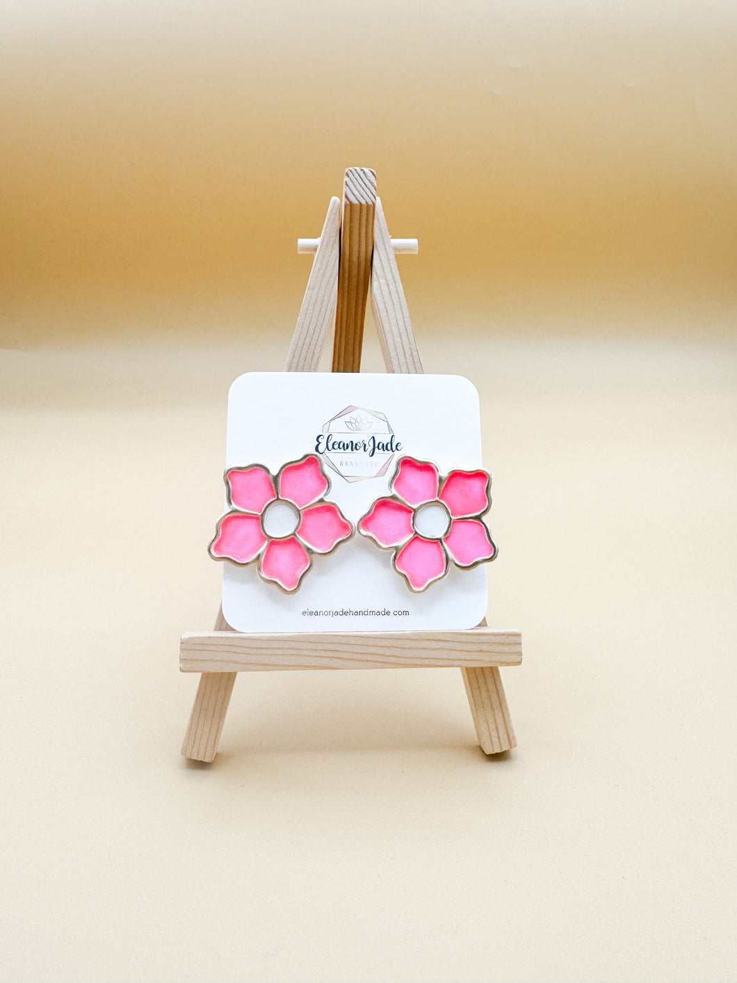 Hot Pink Flower Stained Glass Statement Stud