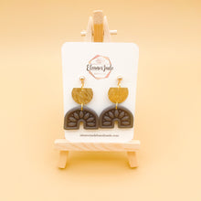 Load image into Gallery viewer, Embossed Arch + Gold Semi Circle Clay Earrings