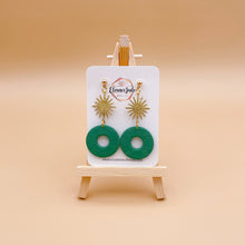 Load image into Gallery viewer, Sun Charm + Leaf Print Circle Clay Dangle Earring
