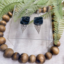 Load image into Gallery viewer, Black Square w/ Hammered Triangle Charm | Dangle Statement Earrings