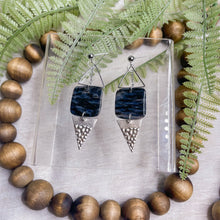 Load image into Gallery viewer, Black Square w/ Hammered Triangle Charm | Dangle Statement Earrings