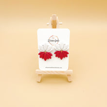 Load image into Gallery viewer, Mirrored Lotus Flower | Red+ White | Drop Dangle Statement Earrings