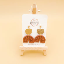 Load image into Gallery viewer, Embossed Arch + Gold Semi Circle Clay Earrings