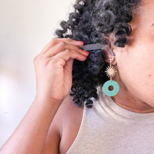 Load image into Gallery viewer, Sun Charm + Leaf Print Circle Clay Dangle Earring