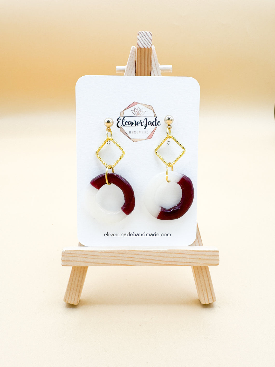 Bordeaux Two Tone Circle w/ Square Charm| Clay Earrings