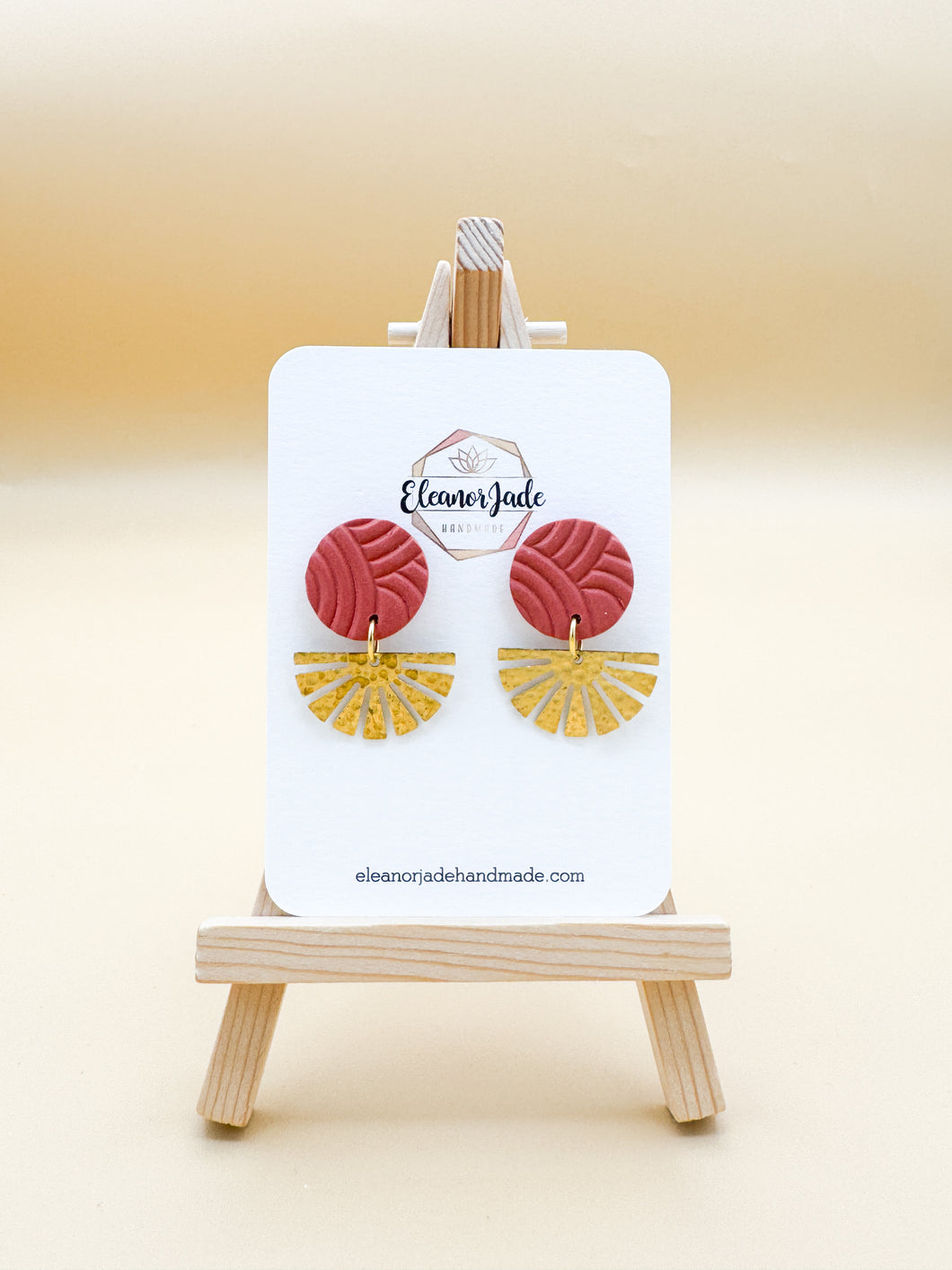 Pumpkin Spice Circle + Hammered Fan | Embossed Clay Dangle