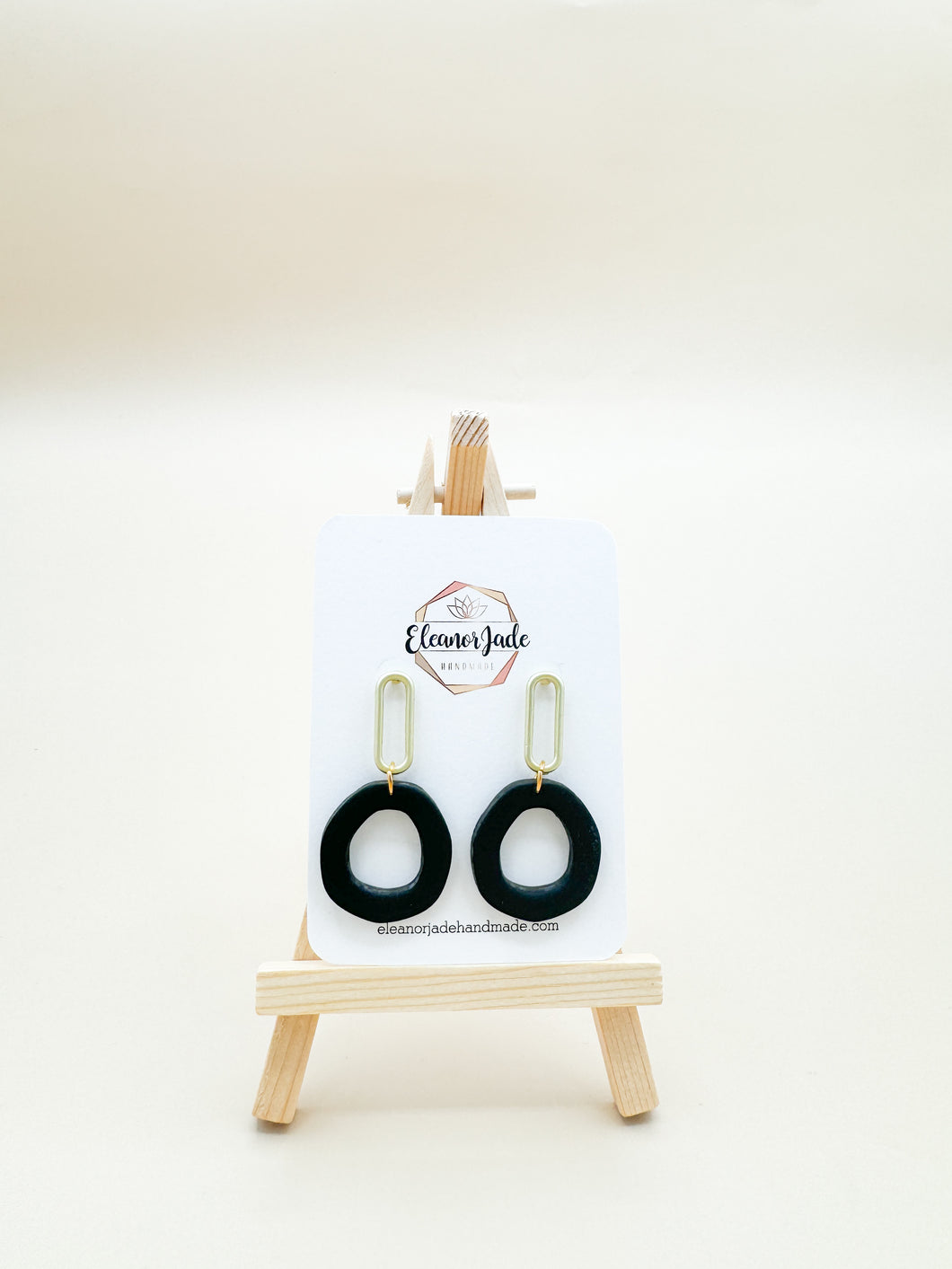 Black Organic Circle Drop Clay Earring