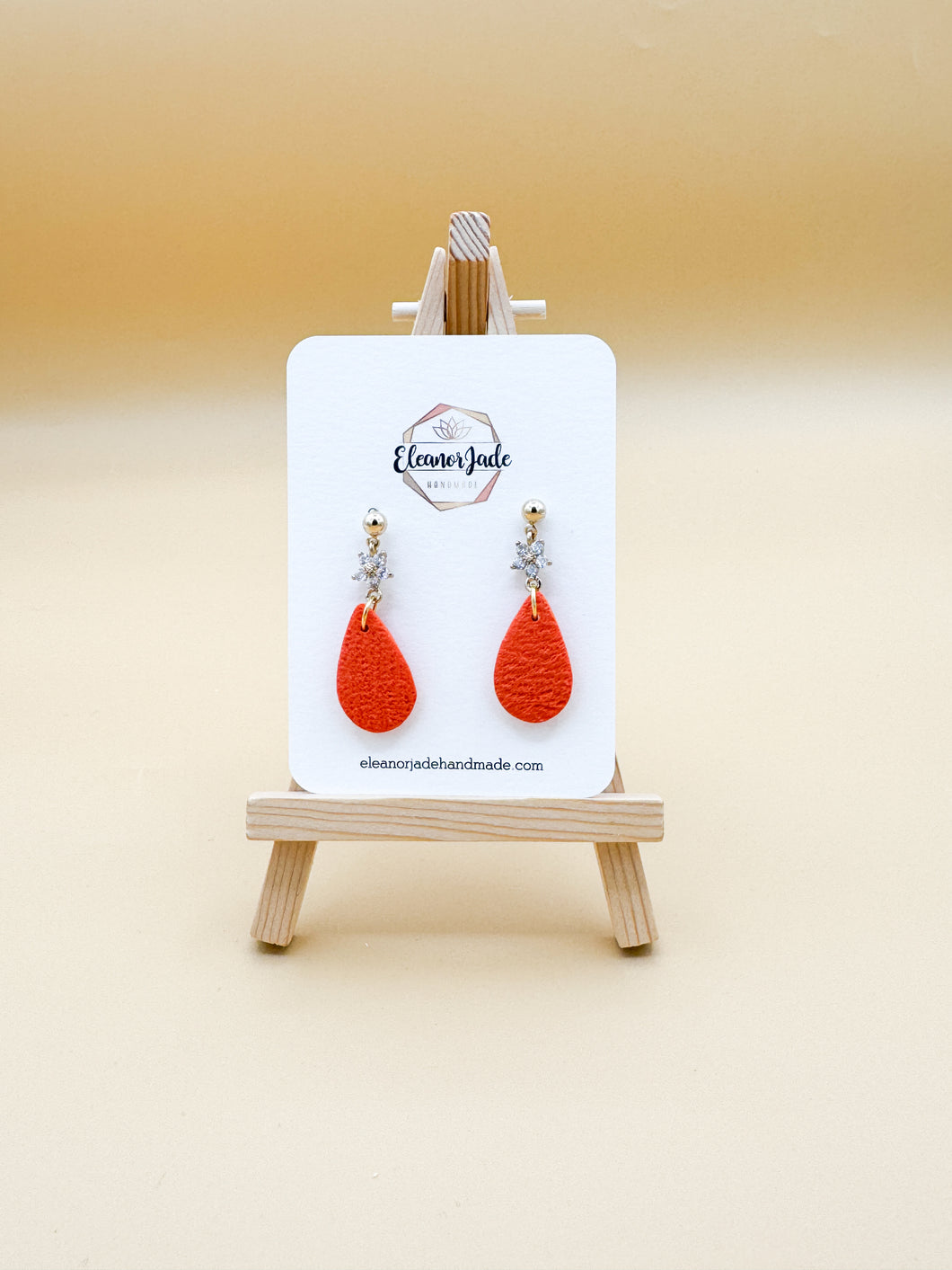 Orange Teardrop + CZ Flower Charm Dangle Statement Earrings