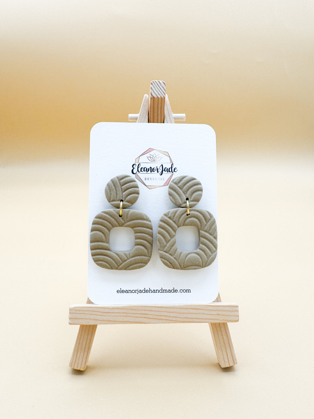 Toasted Latte Open Square + Circle | Embossed Clay Dangle