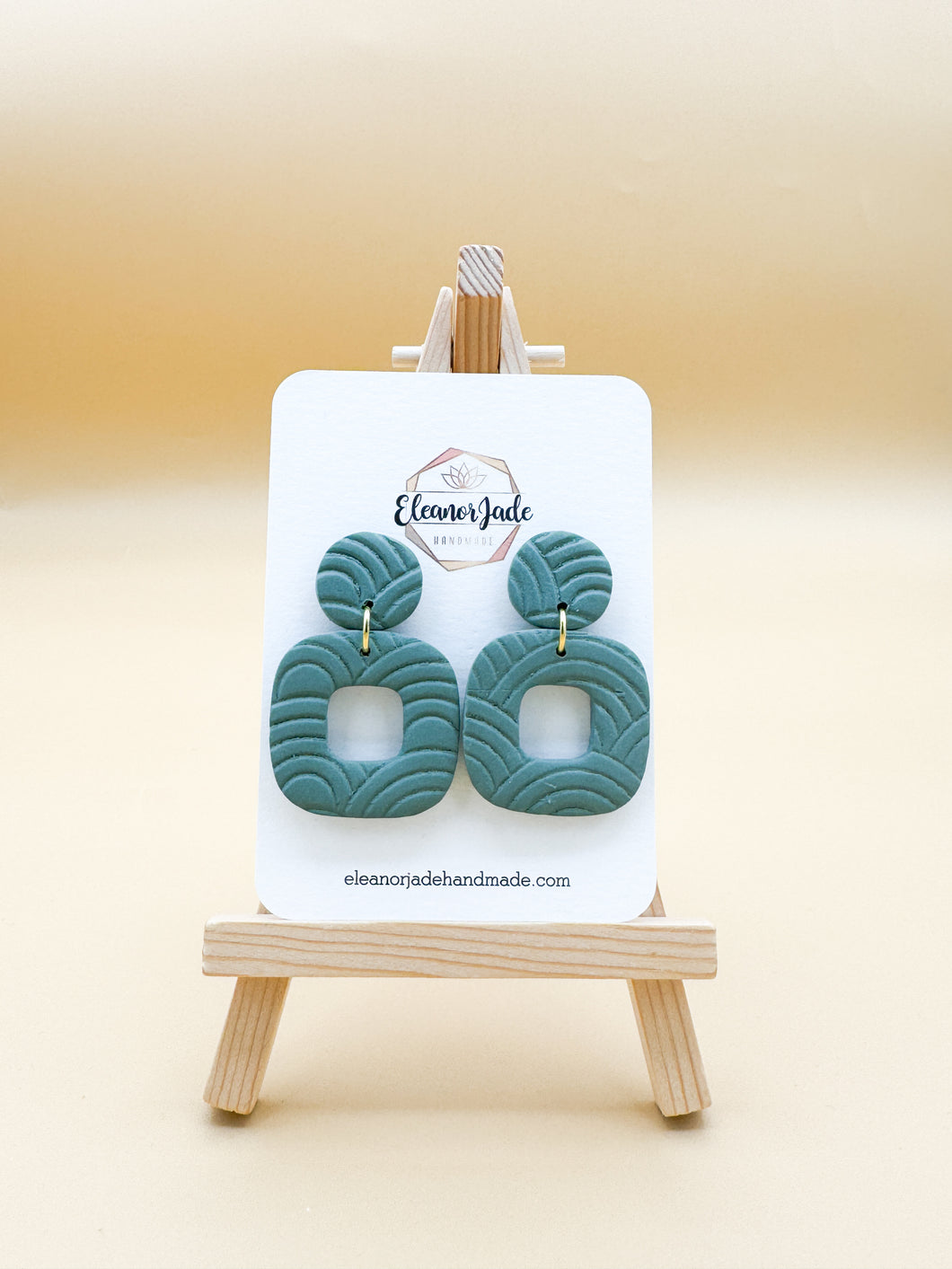 Fern Open Square + Circle | Embossed Clay Dangle
