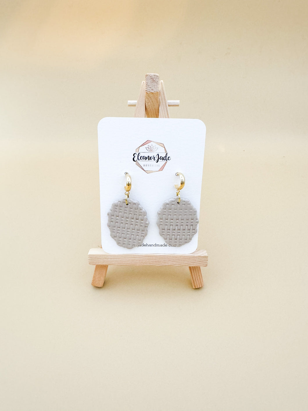 Tan Weave Textured Scalloped Oval| Dangle Statement Earring