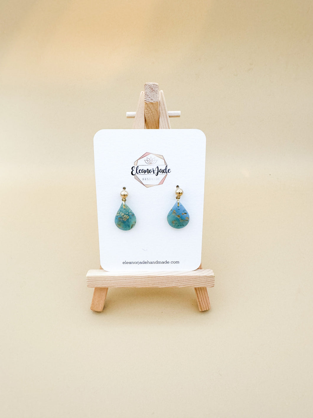 Green & Gold Marbled Teardrop | Dangle Statement Earring