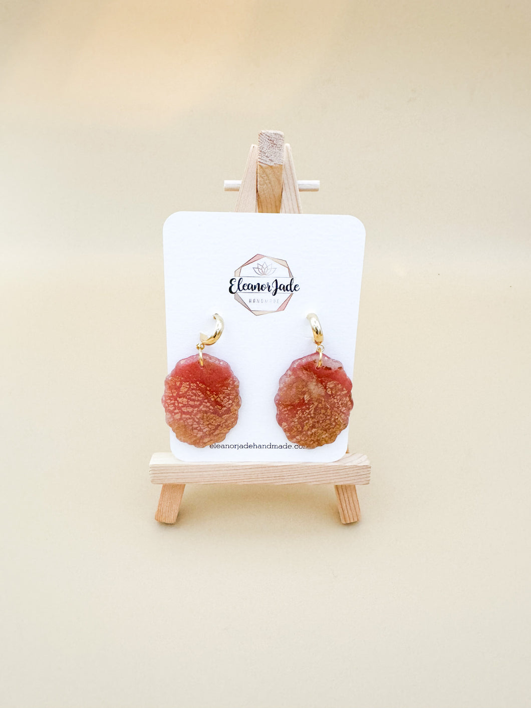 Pink & Gold Marbled Scalloped Oval| Dangle Statement Earring