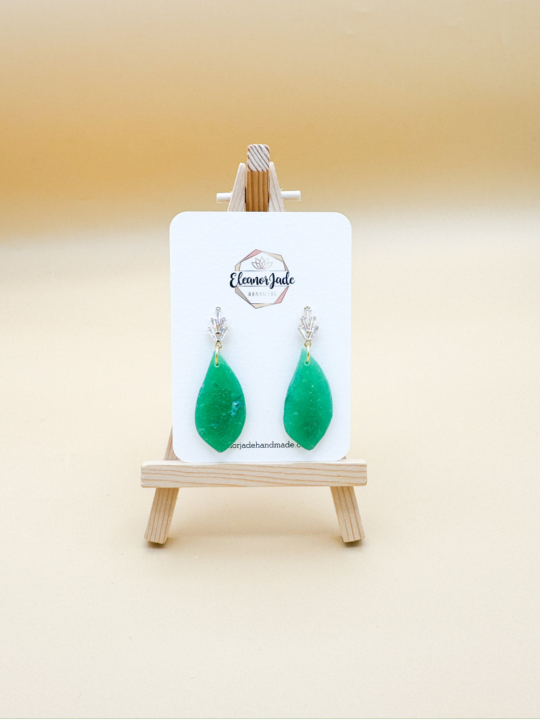 Green Organic Teardrop w/ Cubic Zirconia Post | Dangle Statement Earrings