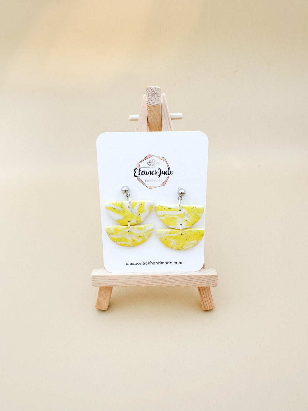 Yellow Marbled Two Tier Semi-Circle | Dangle Statement Earrings