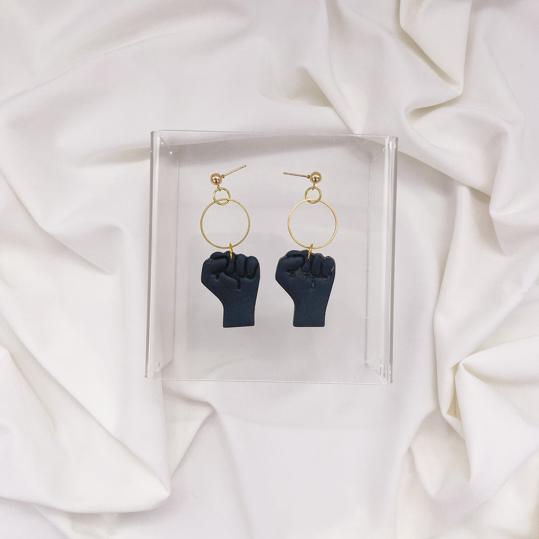Black Equality Fist Dangle Statement Earrings