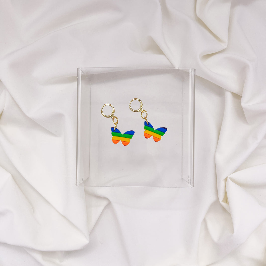 PRIDE | Butterfly Rainbow Huggie Dangle Statement Earrings
