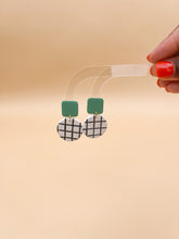 Load image into Gallery viewer, Striped Circle + Color Pop Clay Earrings
