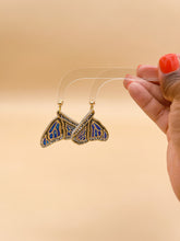 Load image into Gallery viewer, Blue Morpho Butterfly Stained Glass Clay Statement Dangle Earring
