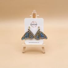 Load image into Gallery viewer, Blue Morpho Butterfly Stained Glass Clay Statement Dangle Earring
