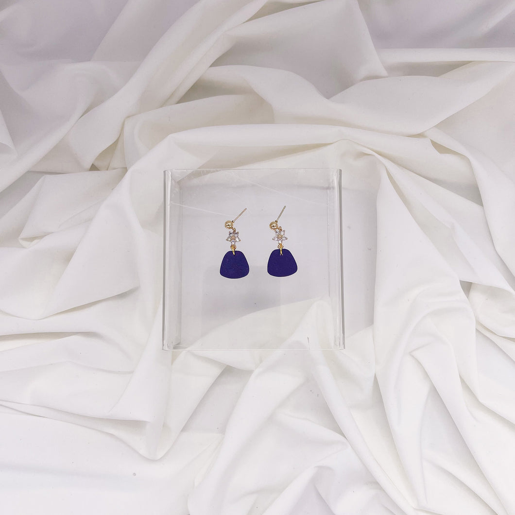 Purple Trapezoid + CZ Flower Charm Dangle Statement Earrings