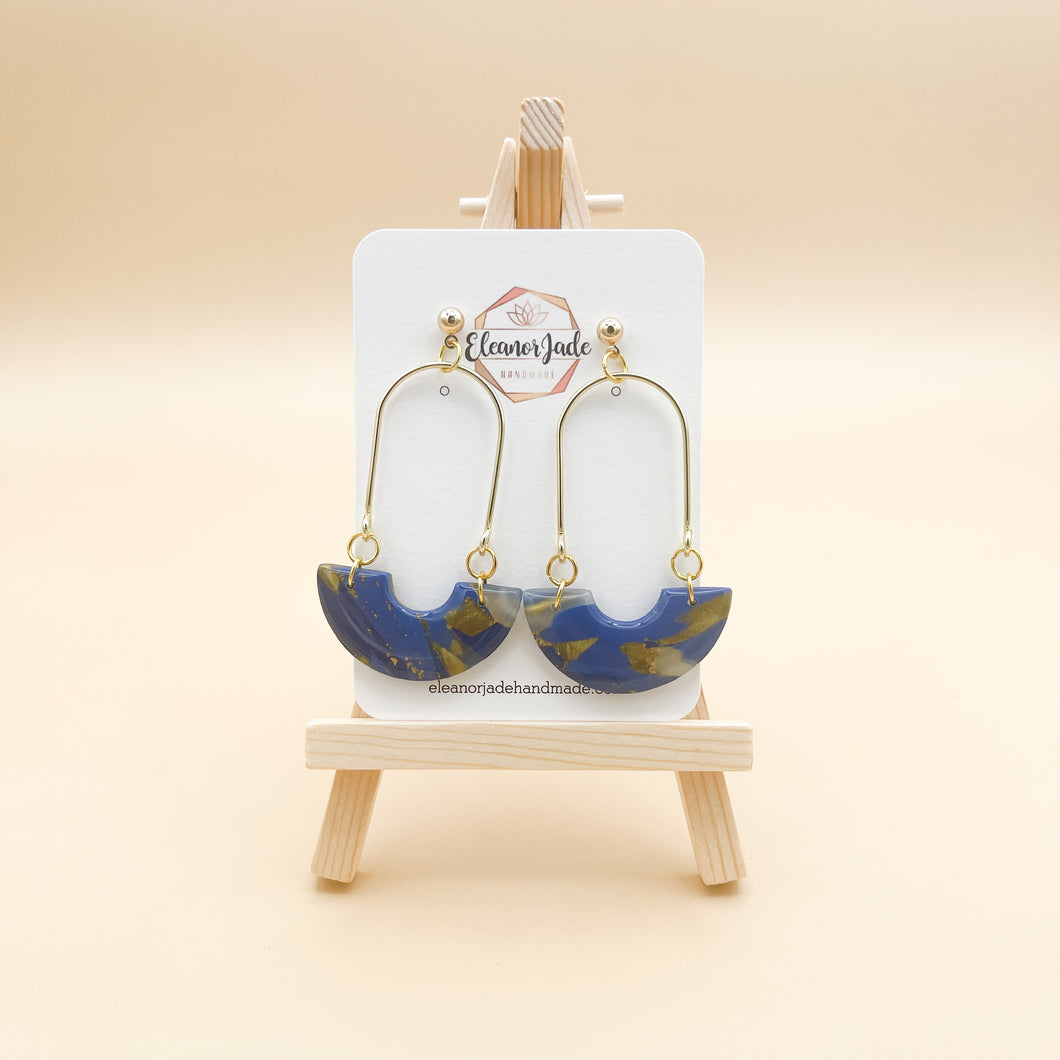 RAE | Blue + Gold Marble Clay Dangle Earring