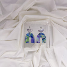 Load image into Gallery viewer, Lavender Watercolor Small Oblong + Leaf Charm Earrings | Dangle Statement Earrings
