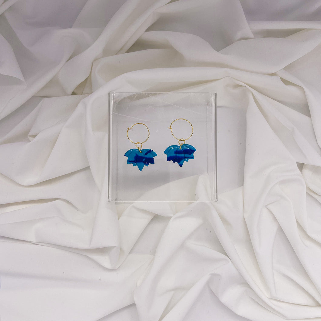 Blue Marbled Lotus Flower Hoop | Dangle Statement Earrings