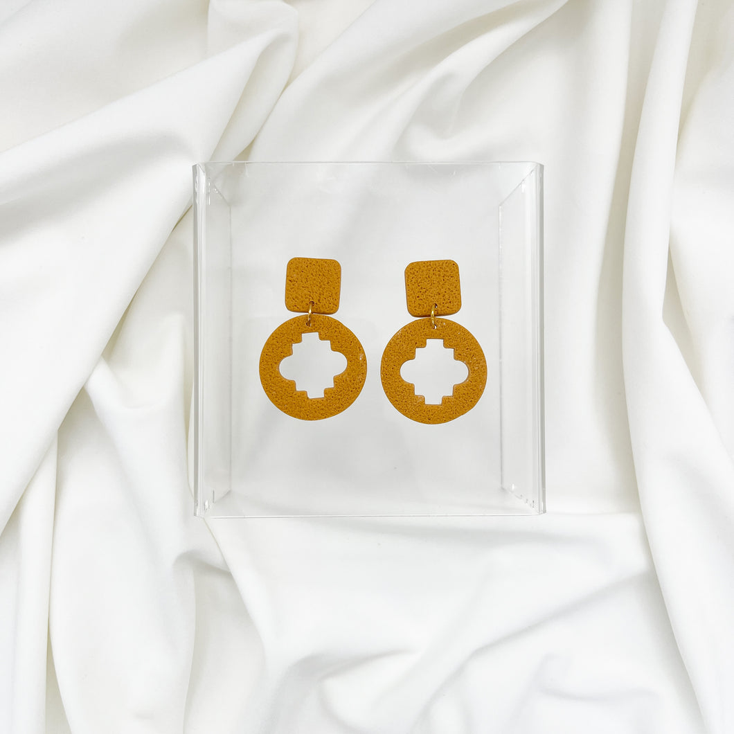 Mustard Moroccan Circle Clay Statement Earrings