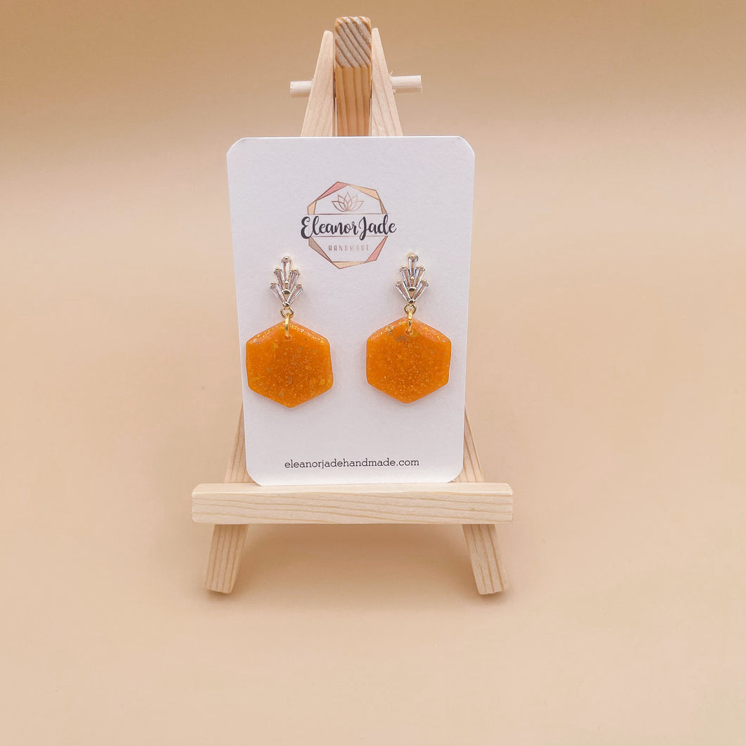 Amber Hexagon  | Dangle Statement Earrings