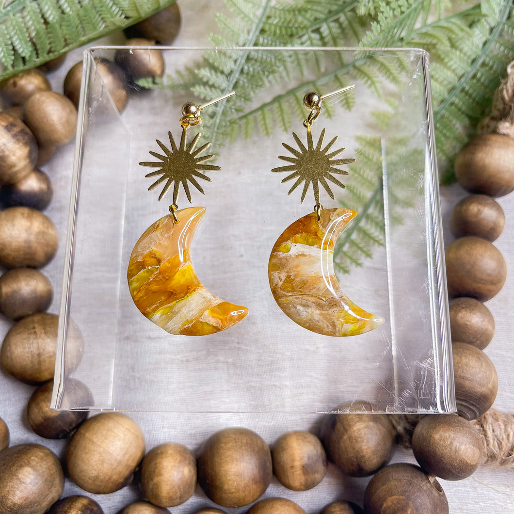 Sun + Moon Honeycomb Marble | Dangle Statement Earrings