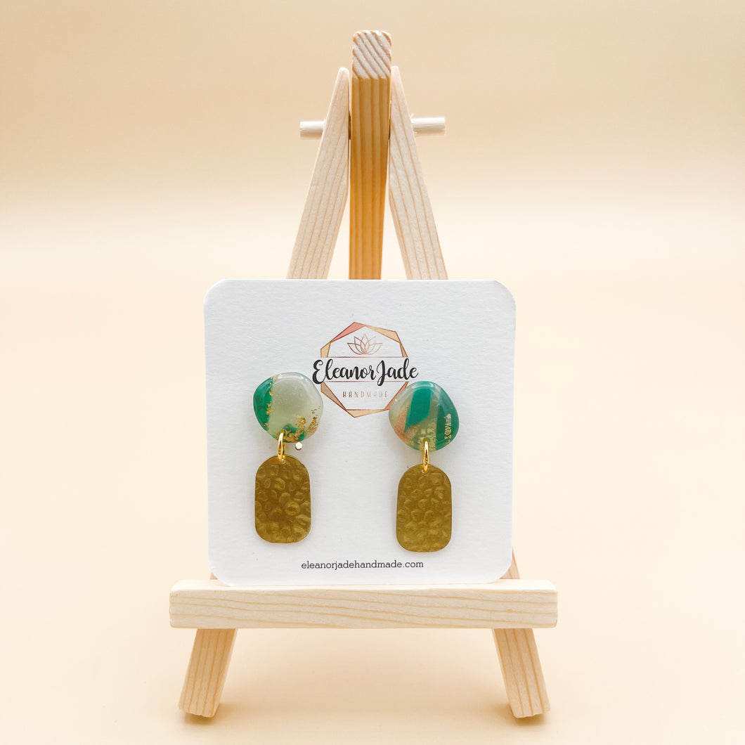 Jade + Copper Pebble Clay Dangle Earring