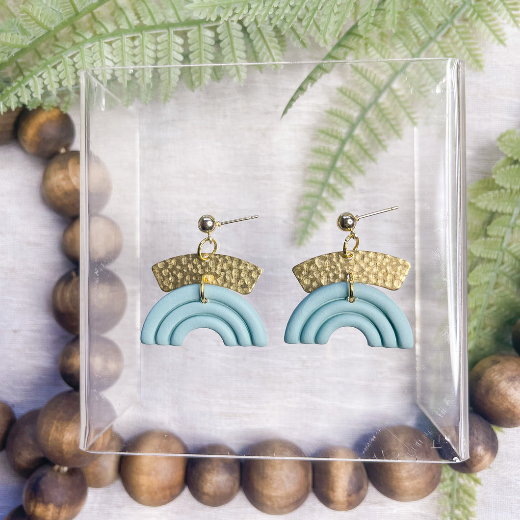 Teal Green Small Rainbow Arch Dainty Dangle Statement Earrings