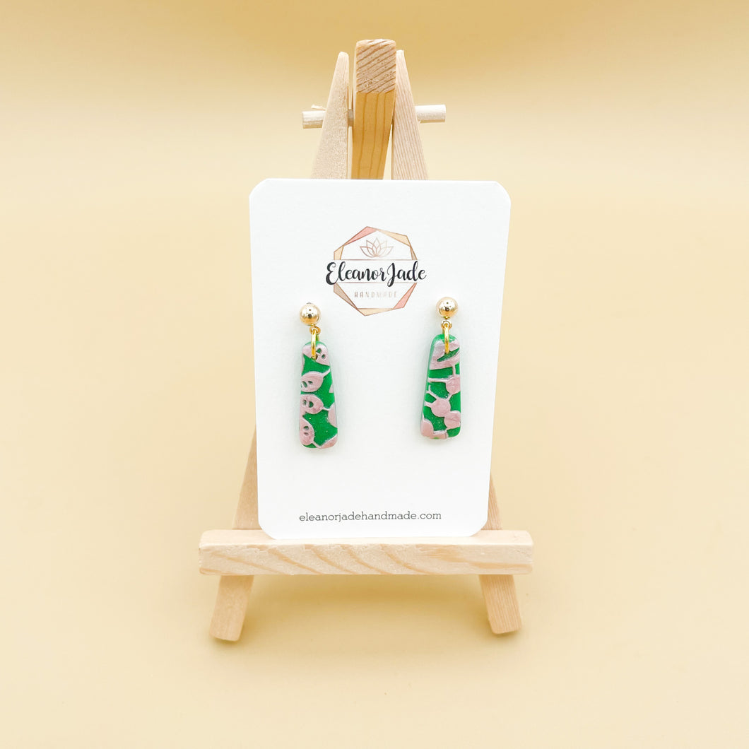 Pink and Green Irregular Trapezoid | Statement Earring | Pearl