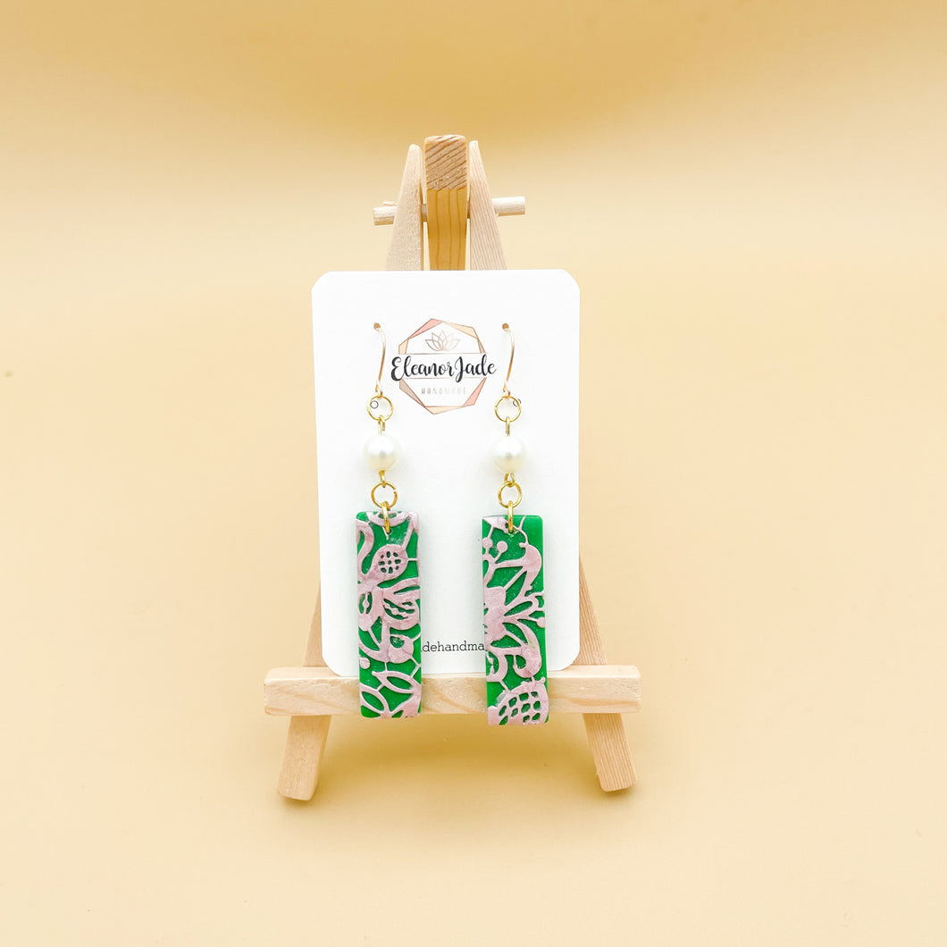 Pink and Green Bar | Statement Earring | Pearl