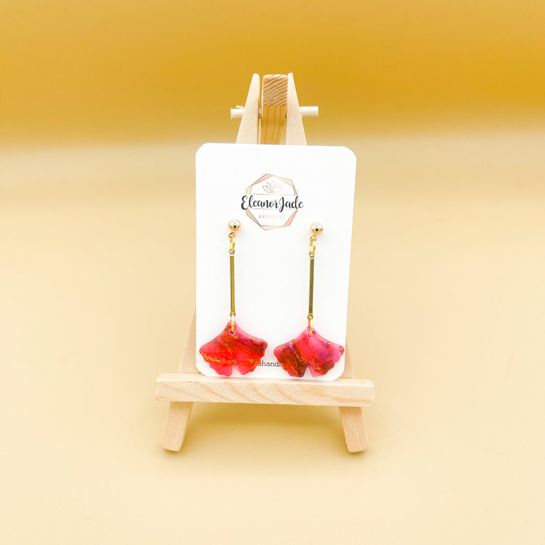 Pink Marble Ginkgo Leaf Drop | Dangle Statement Earrings