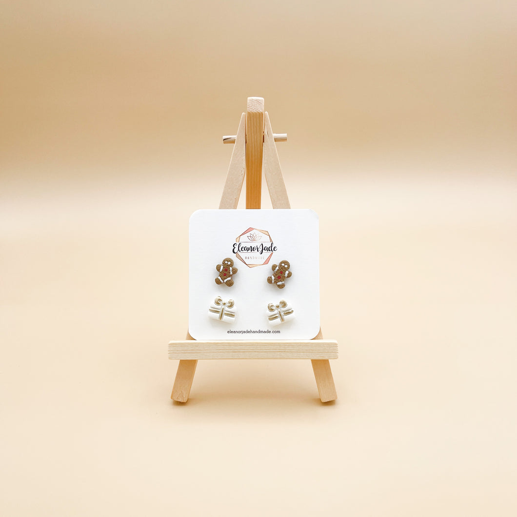 Gingerbread + Gift Stud Duo Clay Earring