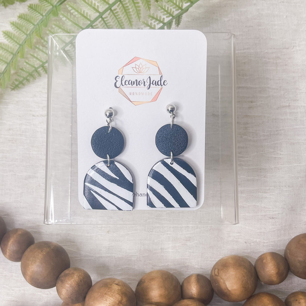Black & White Stripe Drop Earrings | Dangle Statement Earrings