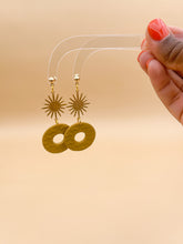 Load image into Gallery viewer, Sun Charm + Scallop Print Circle Clay Dangle Earring
