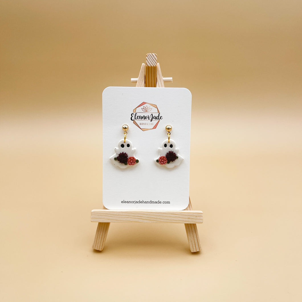 Floral Ghost Dangle Statement Earrings