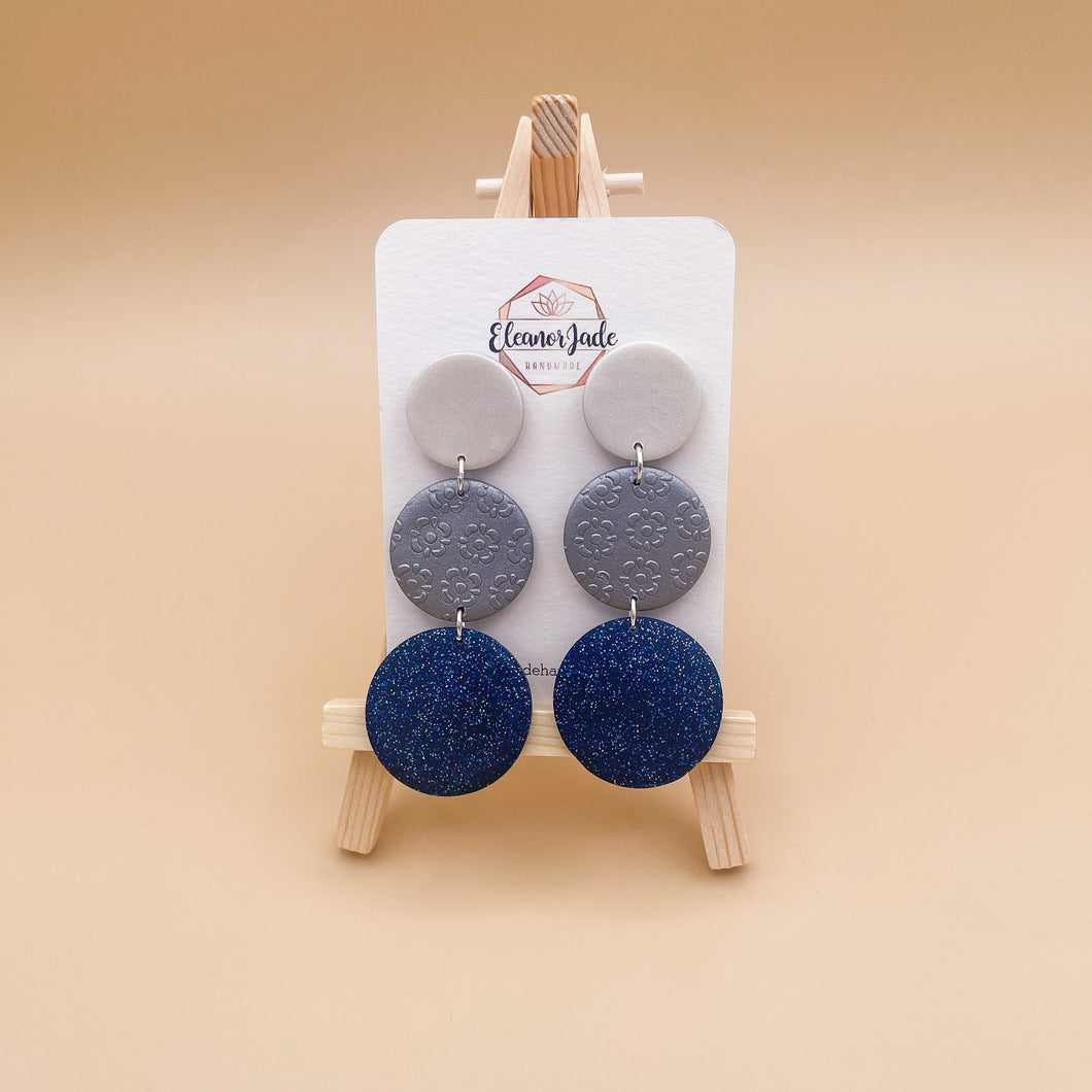 Color Block Circles | Midnight Blue Twinkle | Dangle Statement Earrings