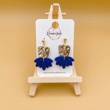 Load image into Gallery viewer, Lotus Flower + Gold Trapezoid Charm | Dangle Statement Earrings
