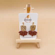 Load image into Gallery viewer, Lotus Flower + Gold Trapezoid Charm | Dangle Statement Earrings
