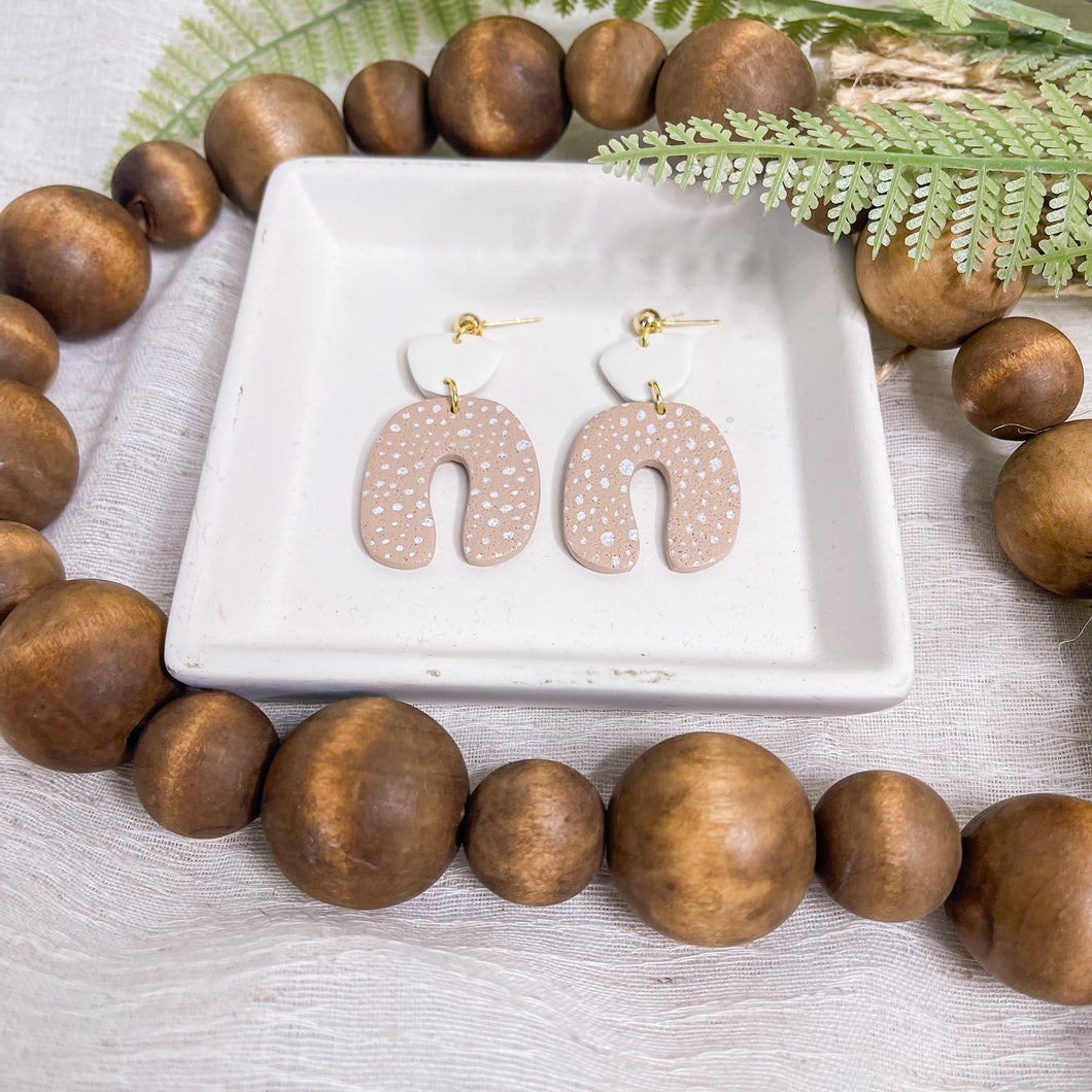 Polka Dot Arch| Brown on White | Dangle Statement Earrings