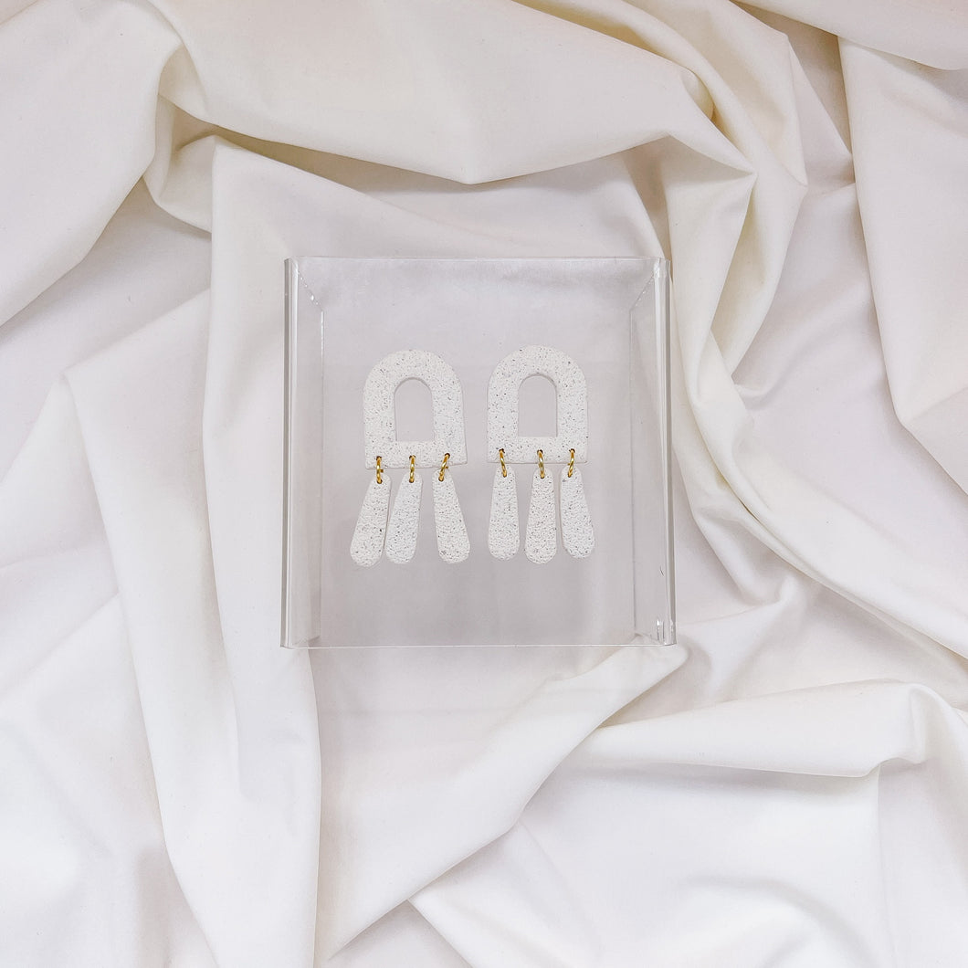 White Speckled + Texture | Door Arch Dangle Statement Earrings