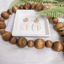 Load image into Gallery viewer, Polka Dot Arch| White on Brown | Dangle Statement Earrings
