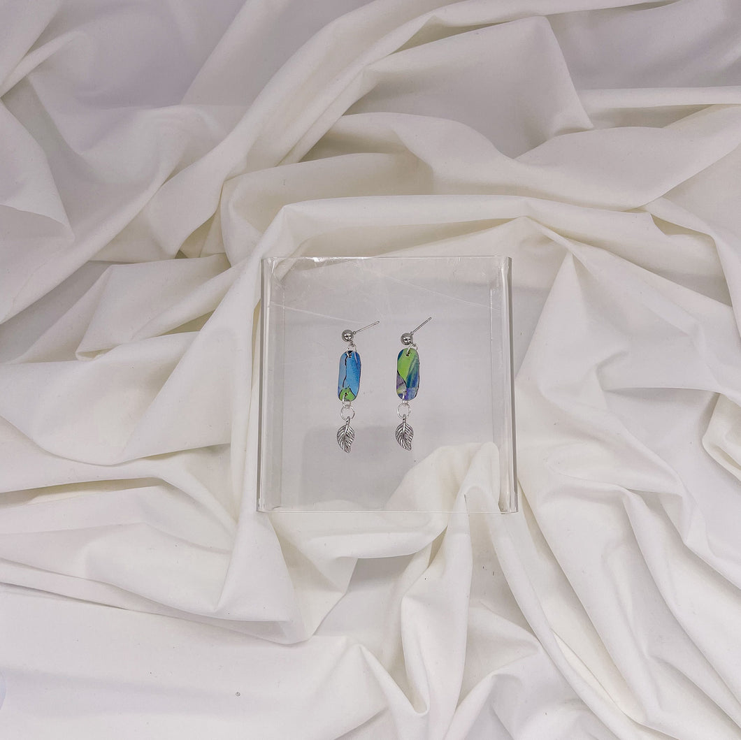 Lavender Watercolor Small Oblong + Leaf Charm Earrings | Dangle Statement Earrings