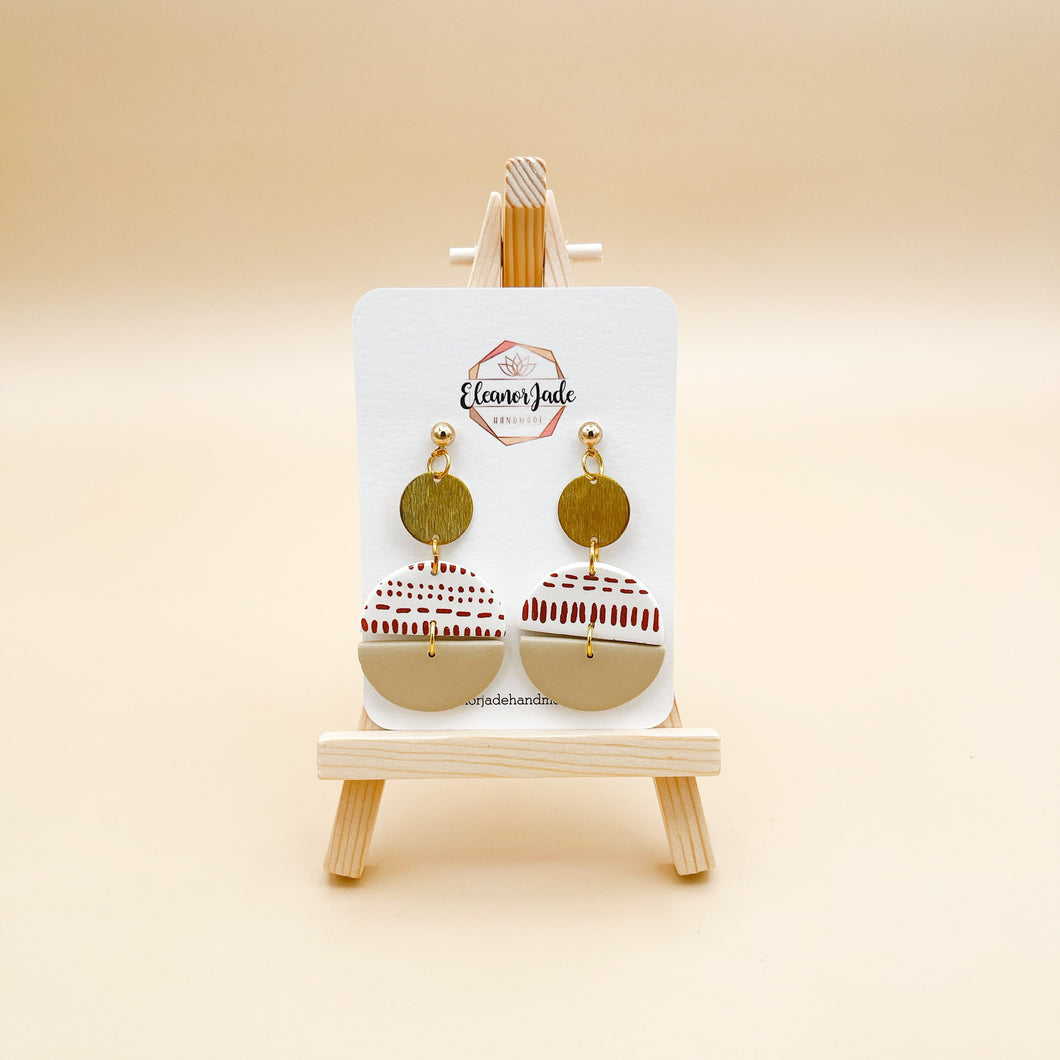 NIA | Raw Sienna Lines + Dots Clay Earrings