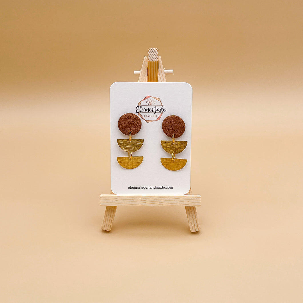 Raw Sienna + Semi Circle Charm Clay Dangle Earring